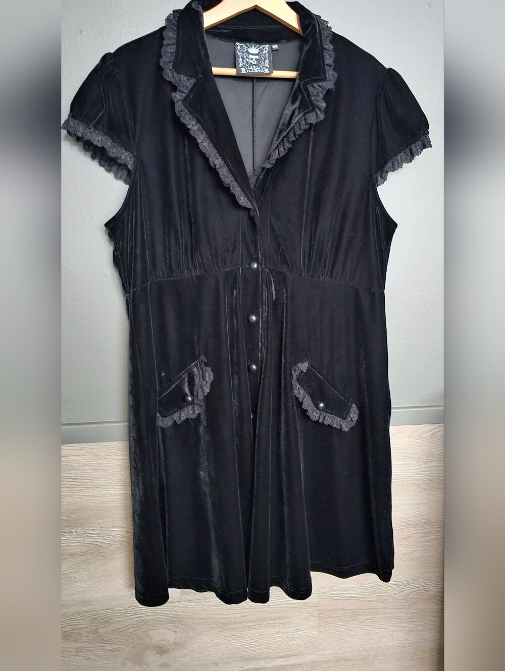 Killstar Black Velvet Ruffle Trim Dress